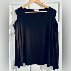 Calvin Klein black long sleeve top with open shoulders. Size XL